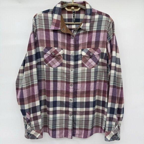 Kuhl Tess Flannel Button Front Shirt Longsleeve Plaid Western in‎ Deep Blush L - Picture 1 of 8